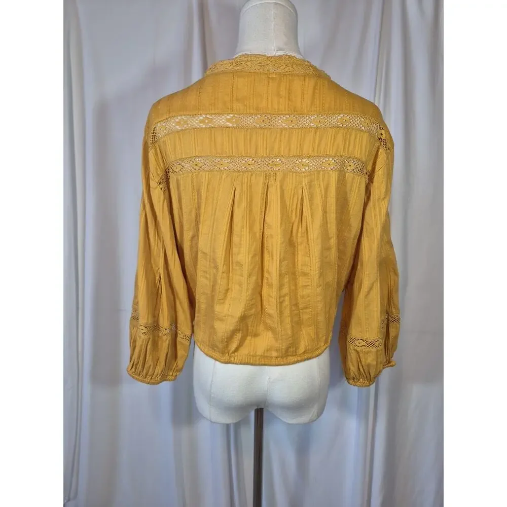 Free People Follow Your Heart Embroidered Crop Top in Gold Medium